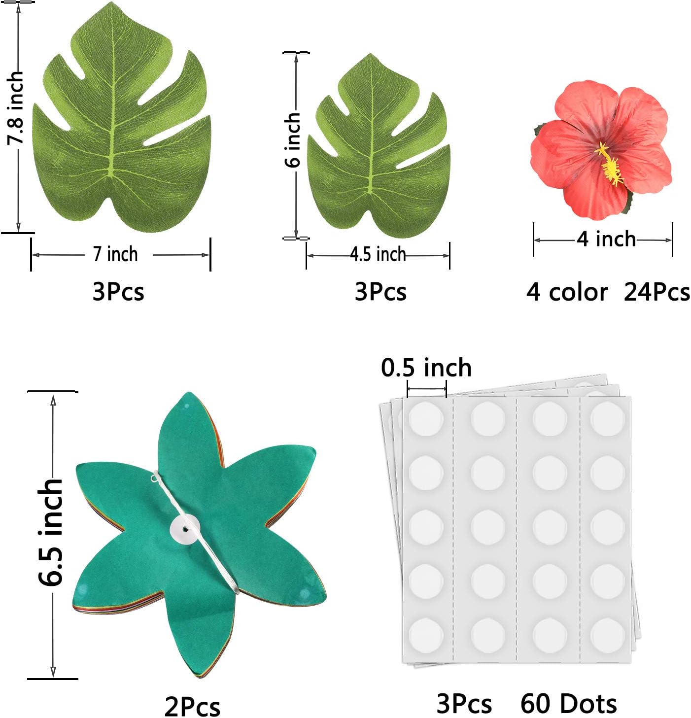 Zonon 2 Pieces 18 Pieds Banniere De Fleurs Guirlande De Fleurs Hawaienne Avec Des Feuilles De Palmier Tropical Fleurs Tropicales Et Points Adhesifs Pour Hawaiian Luau Decorations De Fete Fournitures Decorations Decorations