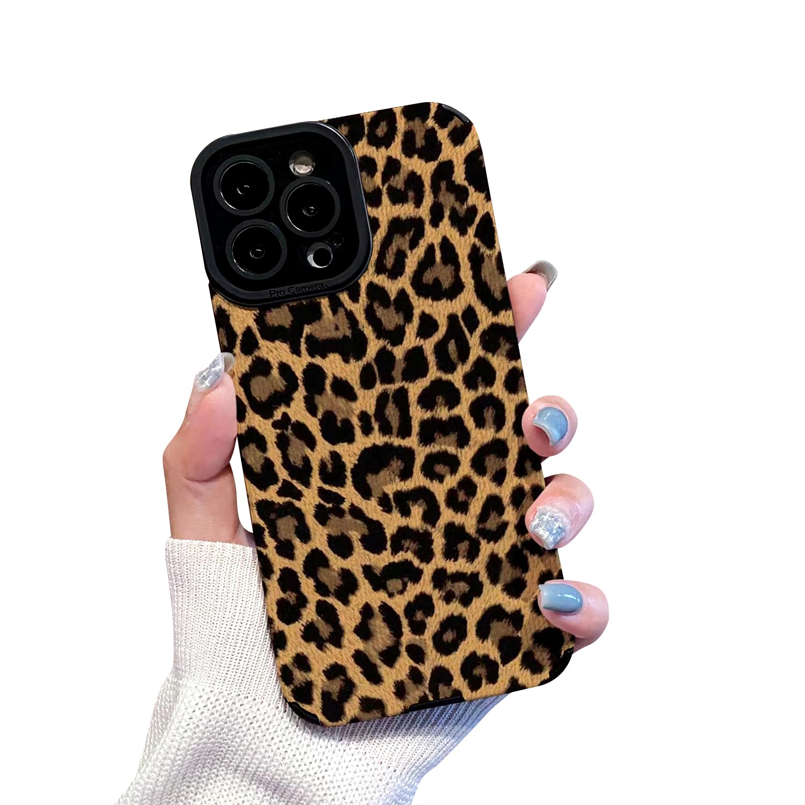 Reownest for iPhone 14 Pro Case Cute Brown Leopard Pattern Leather Aesthetic Phone Case for Women Girls Soft Silicone Protective Case for iPhone 14 Pro -Black — image 1