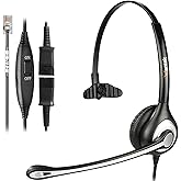 Wantek Yealink Phone Headset with Quick Disconnect Cord, RJ9 Office Telephone Headsets with Mic Noise Cancelling Compatible with Yealink VoIP Phone T21P T42S T46S T48S T27G T53W T54W Grandstream Snom