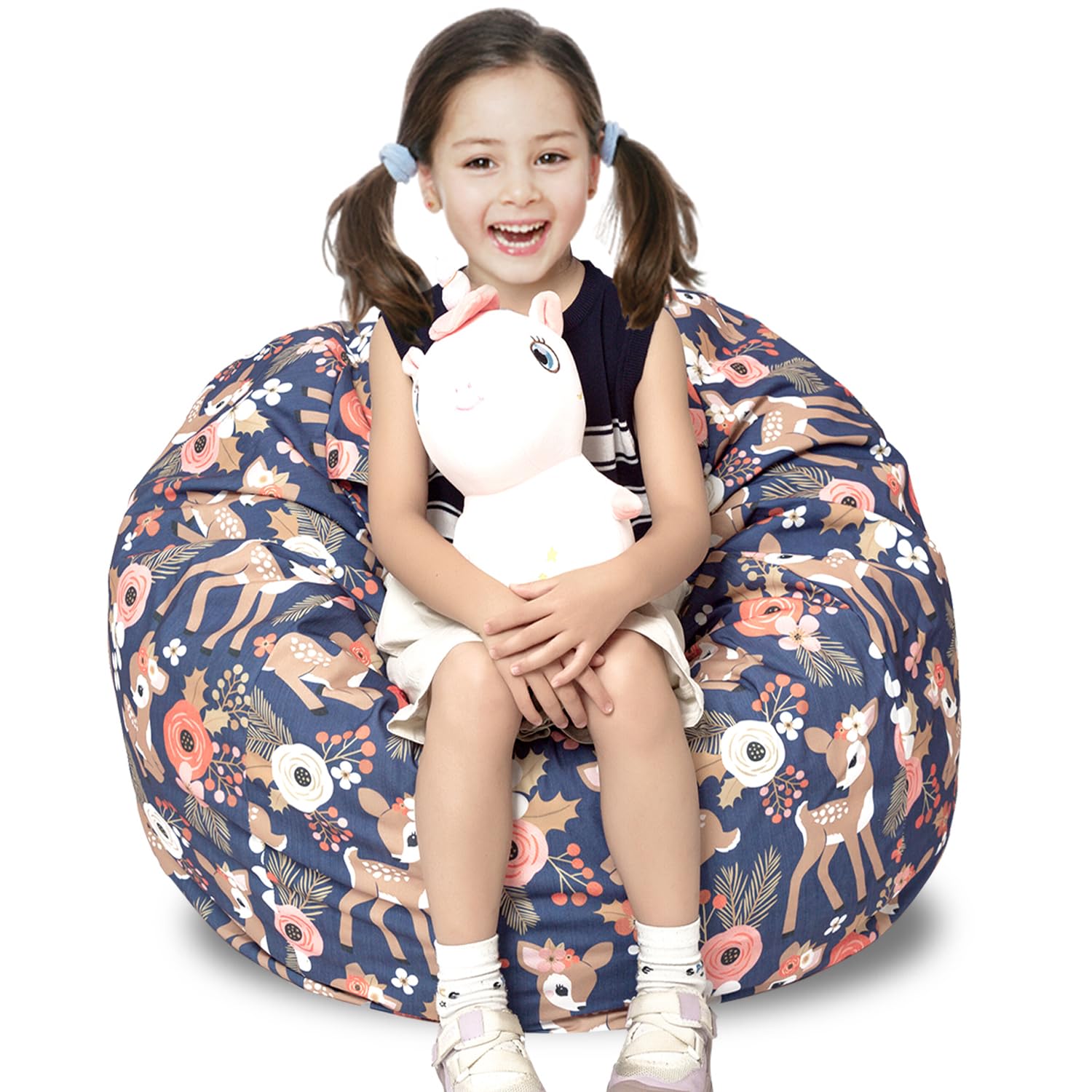 Round Bean Bag Cover Only without Filling, Large Stuffed Animal Bean Bag Storage, Bean Bag Chair Cover, Beanbag Covers with no Filling for Kids and Teens (Fawn, Large)