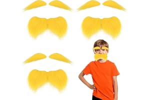 KAVOC 4 Sets Yellow Mustache and Eyebrows for Kids Self Adhesive Fake Beard for Boys Girls World Book Day Elf Dress Up