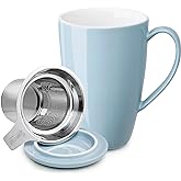 Sweese 15 OZ Porcelain Tea Mug with Infuser and Lid, Loose Leaf Tea Cup, Gifts for Tea Lover, Bluish Grey