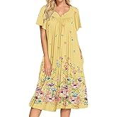 Bloggerlove House Dresses for Women With Pockets Mumu Duster Housecoat Short Sleeve Patio Dress S-XXL