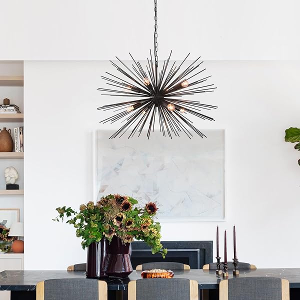TESCRUANT 29.13″ LARGE BLACK SPUTNIK CHANDELIER VINTAGE GEOMETRIC STARBURST CHANDELIER LIGHT MODERN SOLID METAL FIREWORK CHANDELIERS FOR DINING ROOM, KITCHEN ISLAND, BEDROOM, LIVING ROOM