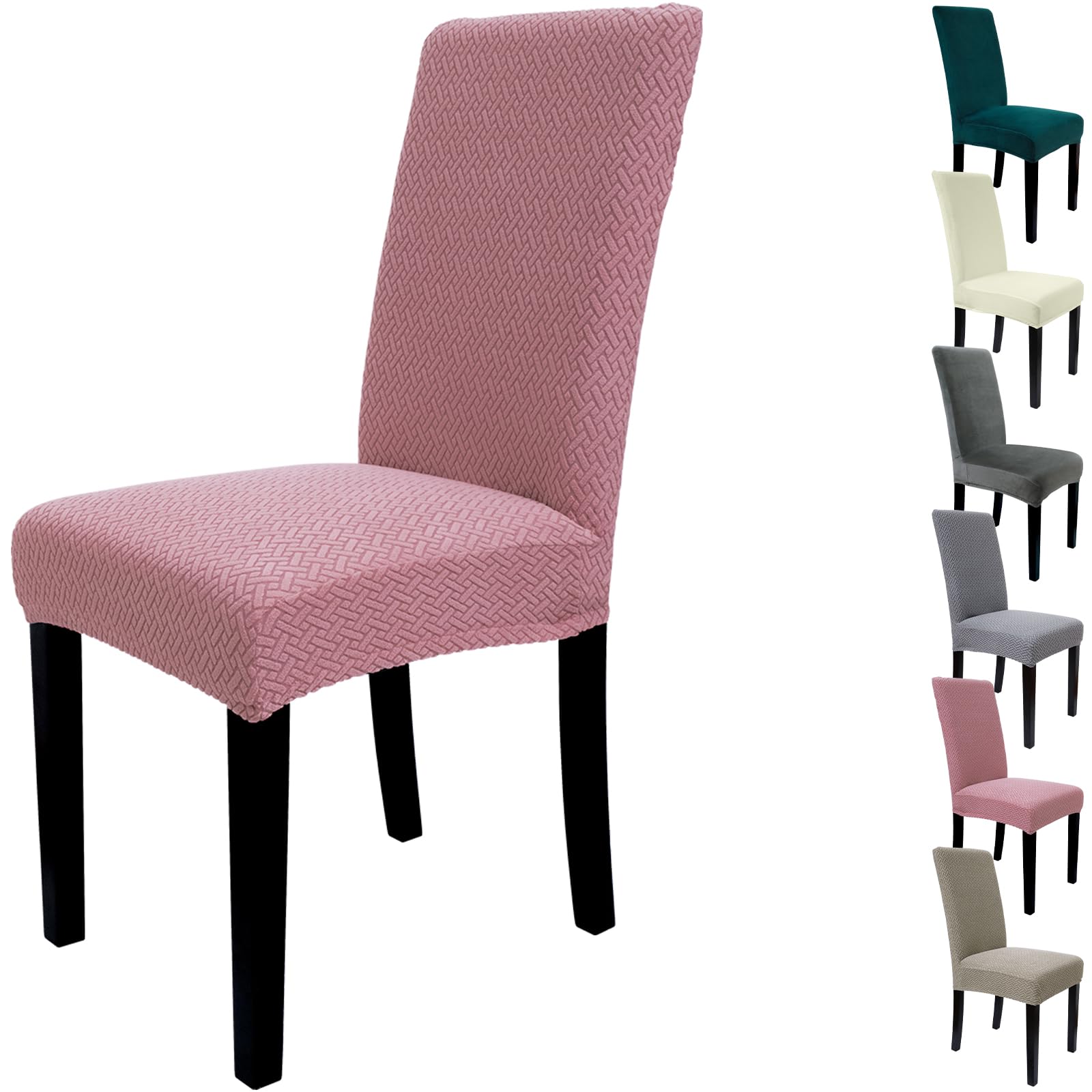 Zindoo Dining Chair Covers Jacquard, Stretch Chair Covers for Dining Chairs 6, Removable Washable Dining Chair Seat Slipcovers for Dining Room, Kitchen, Hotel, Party, Banquet (Set of 6, Pastel Pink)