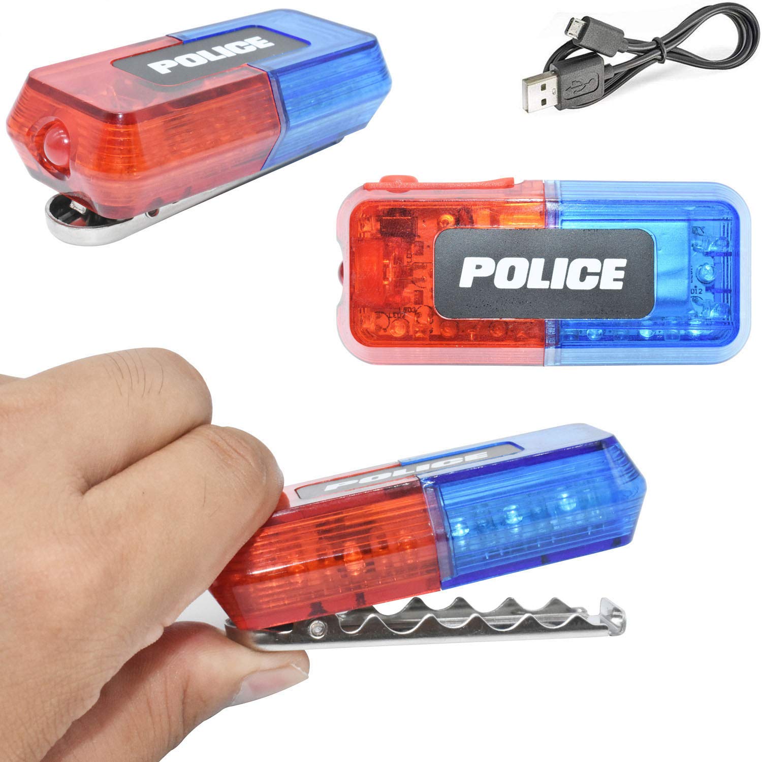 Police Security Warning Lights LED Emergency Hazard Flashing Strobe Waterproof Lights Bar, Blue & Red Safety Clip on Toys Car Bike Light, Hands-Free Flashlight for Officer & Dress Up Costume Role Play