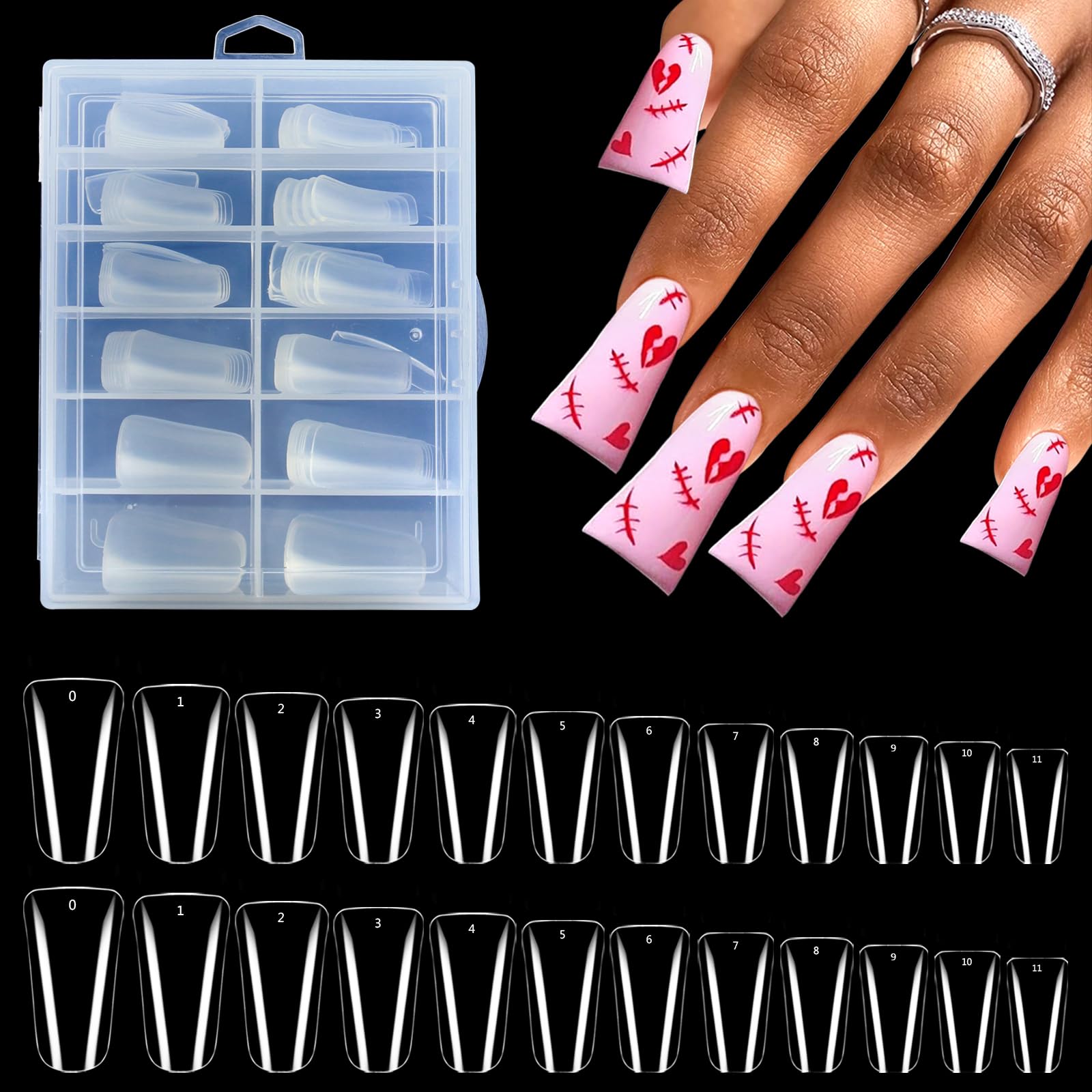 Photo 1 of Extra Long Full Cover Duck Nail Tips, 240PCS Clear Duck Acrylic Nails, Duck Feet Flare Nail Tips for Acrylic Nails Professional, Wide Fan French False Nail Extension for Nail Salon with Box 12 Sizes