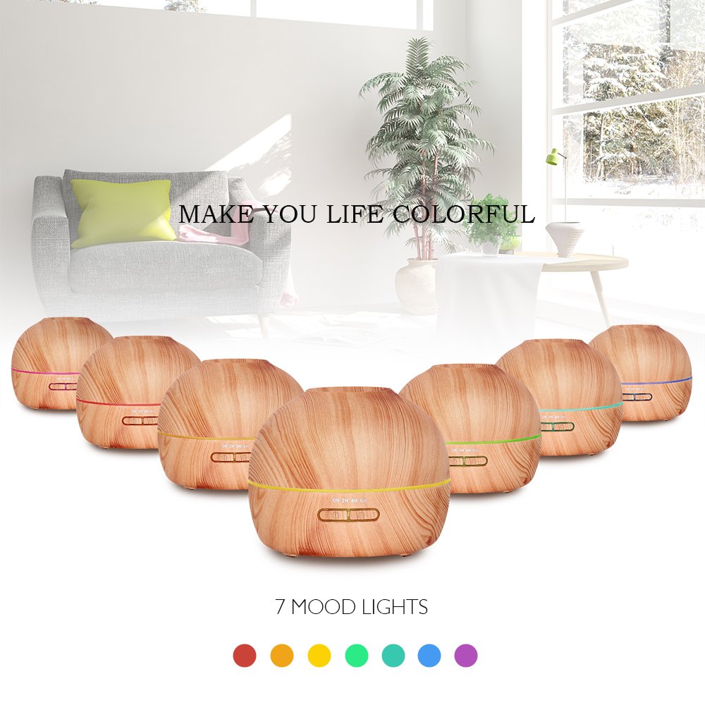 Hysure Wooden Cool Mist Humidifier Small Personal Humidifiers Ultrasonic Aromatherapy Oil Diffuser for Baby with 7 Colorful LED Lights Changing for Home, Bedroom, Office - Light Wood