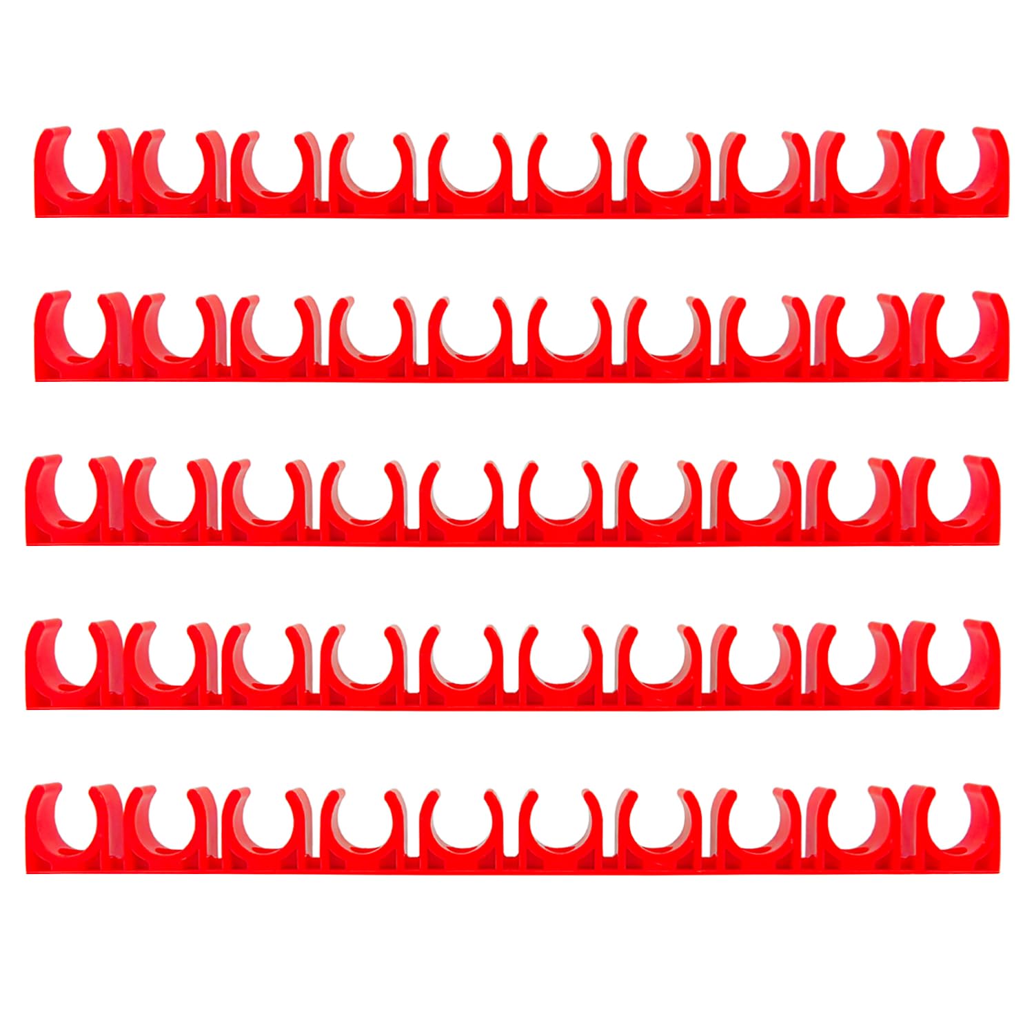 Ctyjia 5 Rows Water Pipe Clamps, 16mm PVC Water Pipe Clamps Clips, Water Supply Pipe Hanger Support, U Type Pipe Clamps for Water Pipes & Tubing Hoses, Red