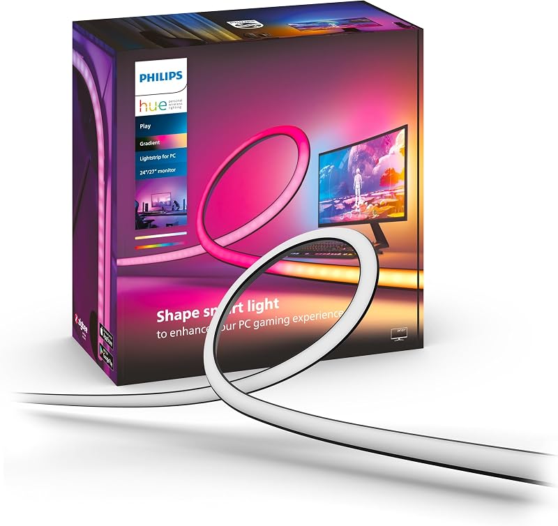 White and Color, Lightstrip Hue Play gradient PC pour écran 24-27 pouces, synchronisation de la lumière avec le jeu avec Hue Sync, fonctionne avec Alexa, Google Assistant et Apple Homekit