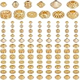 PH PandaHall 18k Gold Plated Spacer Beads 120pcs 12 Styles Gold Disc Beads Flat Spacers Metal Loose Bead Craft Bead for Bracelets Necklace Jewellery Making DIY Crafts 4~7mm