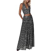 SOLY HUX Women's 2 Piece Skirt Sets Polka Dots Halter Crop Tops and Maxi Skirt Party Going Out Outfits