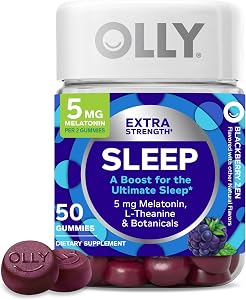 OLLY Extra Strength Sleep, Occasional Sleep Support Supplement - 50 Count | Sleep Support, 5 mg Melatonin per 2 gummies, L-Th