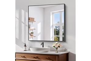 Koonmi Black Framed Bathroom Mirror - Shatterproof 30"x30" Tempered Glass, HD No Distortion, Horizontal/Vertical Mount, Modern Matte Aluminum Alloy Frame
