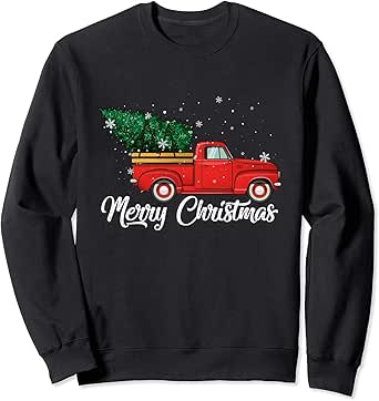 Amazon.com: Red Truck Pick Up Christmas Tree Vintage Retro Sweater Sweatshirt: Clothing