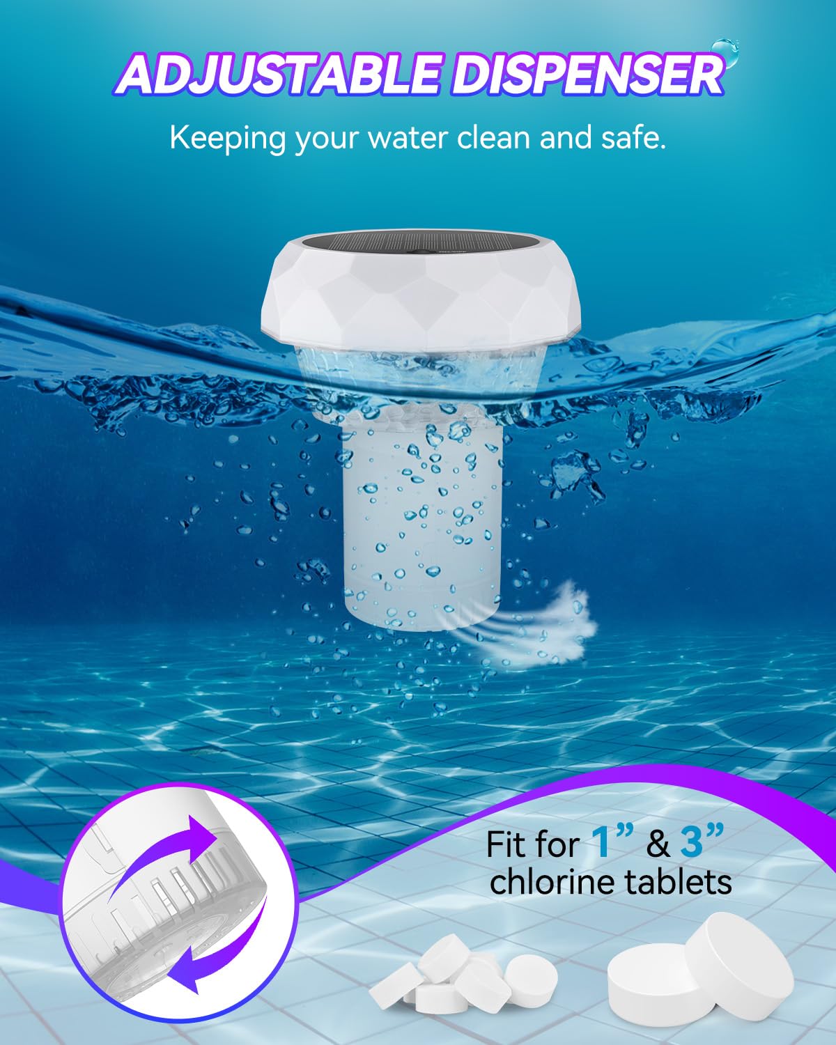 DoXtreme Solarbetriebene schwimmende Desinfektionsleuchte (1) Solar Poolbeleuchtung IP68 Pool Licht 8 Farbwechsel 42 Beleuchtungsmodi Teichbeleuchtung Poolbeleuchtung Solar für Schwimmbad, Party 6