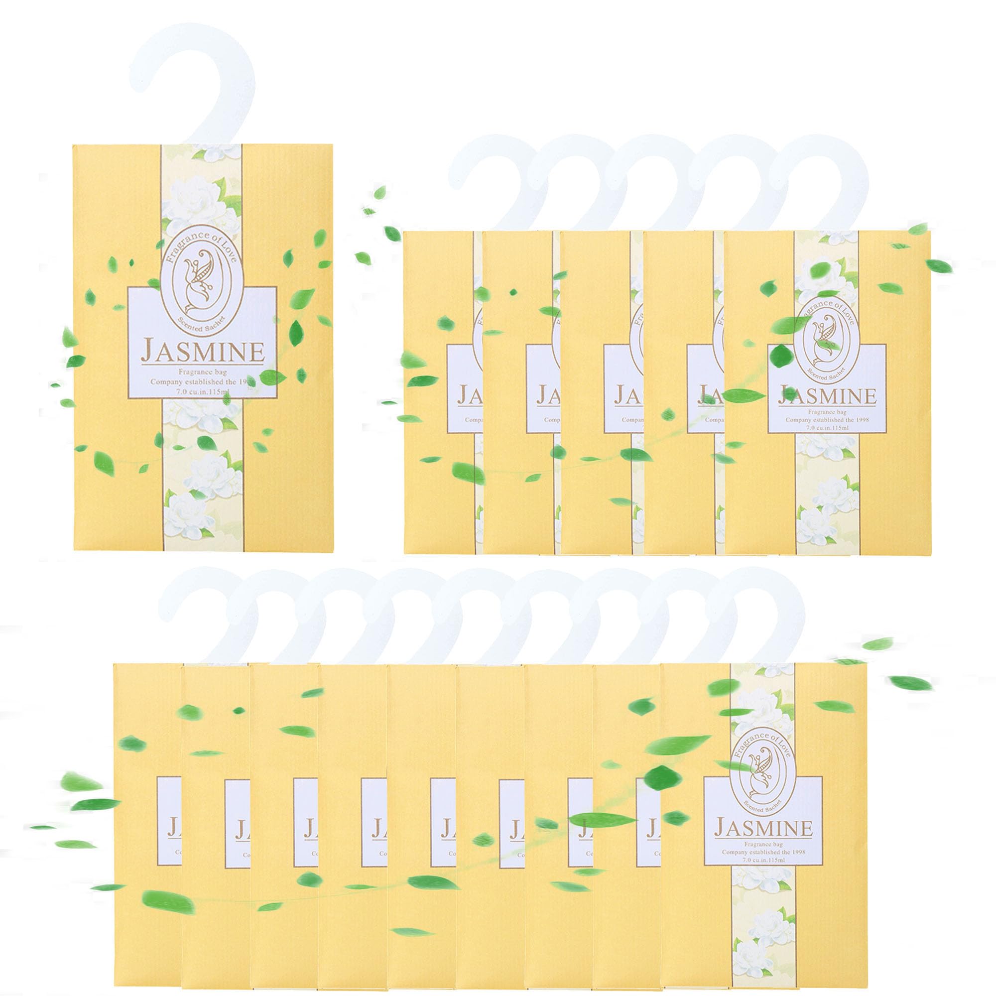 WDEC 15*20g Jasmine Sachets With Hanging Sachets For Wardrobe Closet Room Wardrobe Bathroom Cart, Aromatherapy Bag, Natural Mothproof Agent, Lasting Fragrance