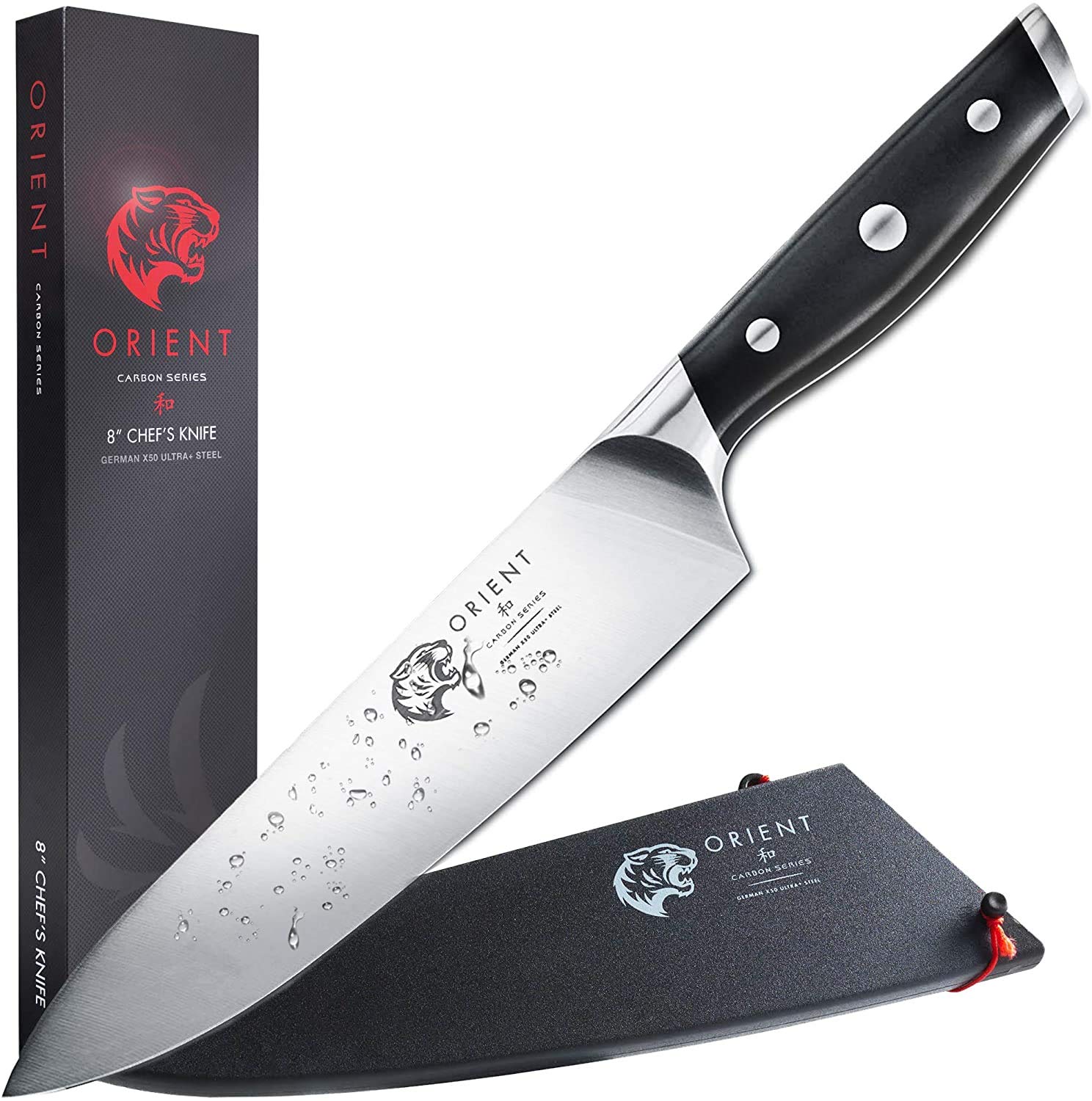 ORIENT 8 inch Chefs Knife - 20cm Chef Kitchen Knife - German Stainless Steel, Superb Detailing, Cooking Knives - Gift Box and Sheath