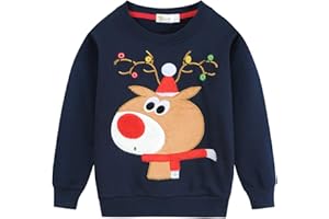 DDSOL Toddler Little Boy Girl Christmas Sweatshirt Kid Xmas Ugly Reindeer Santa Dinosaur Shirt Clothes Long Sleeve Tee Top