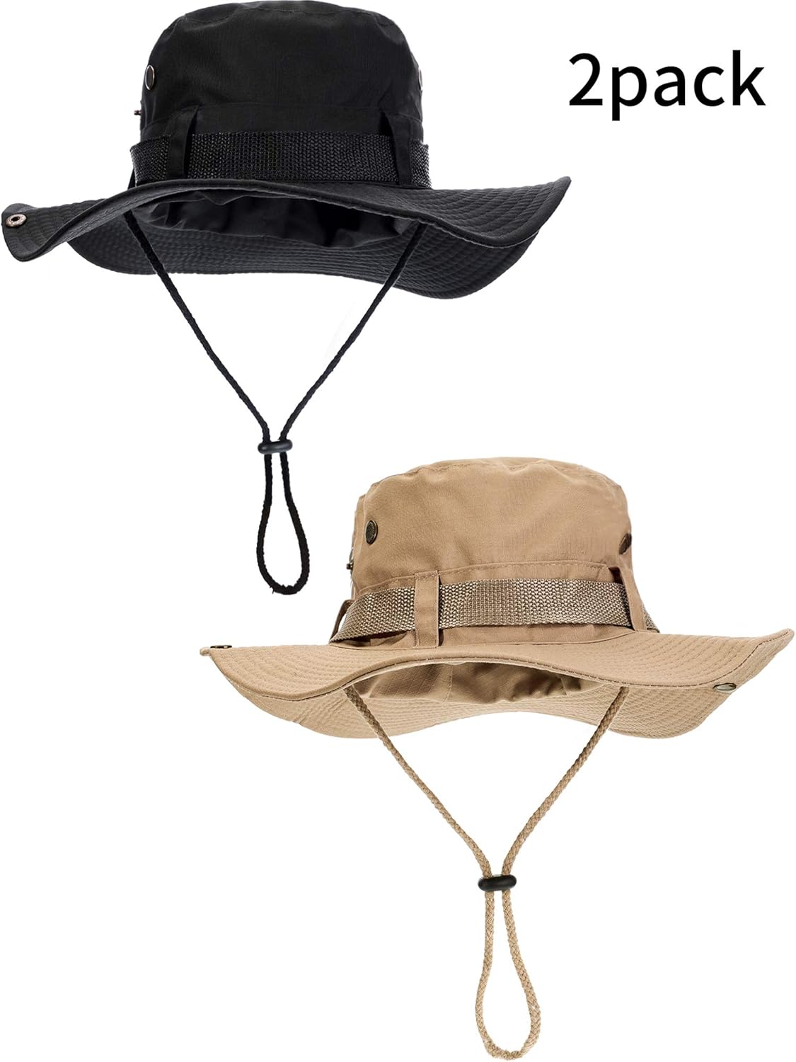 2 Pieces Cotton Safari Hat Wide Brim Fishing Cap Foldable Boonie Hat Double-Sided Outdoor Sun Hat for Men and Women (Color 1)