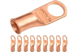 SELTERM 10pcs 4 AWG - 3/8" Stud Battery Lugs, Heavy Duty Wire Lugs, Ring Terminals, Cable Ends, 4 Gauge Terminals, UL Bare Co