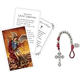St Michael Pocket Rosary - Laminated St Michael Prayer Card, The Lord's Prayer Card - St Michael Rosary with Hematite Beads - Paracord St Michael Decade Rosary, Catholic Cards, Set of 3 Items