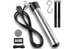 AUBRIC Immersion Water Heater, 2000W Portable Electric Water Heater for Inflatable Pool, Bucket or Bathtub, Quick Water Heater with Digital Thermometer, S Hook, Reusable Straps and Steel Cleaning Ball