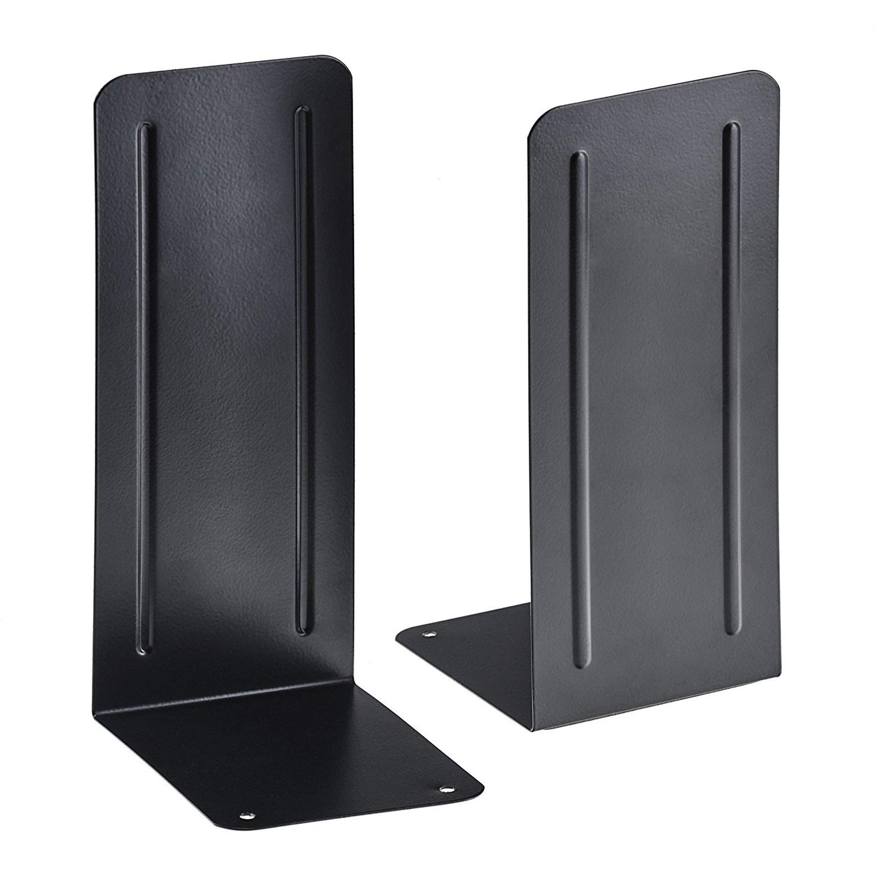 Acrimet Metal Bookends, Jumbo Size 23 cm H x 10 cm W x 11,5 cm D, Non-Skid Book Stand for Shelves, Heavy Duty Book Stopper, Black, 1 Pair