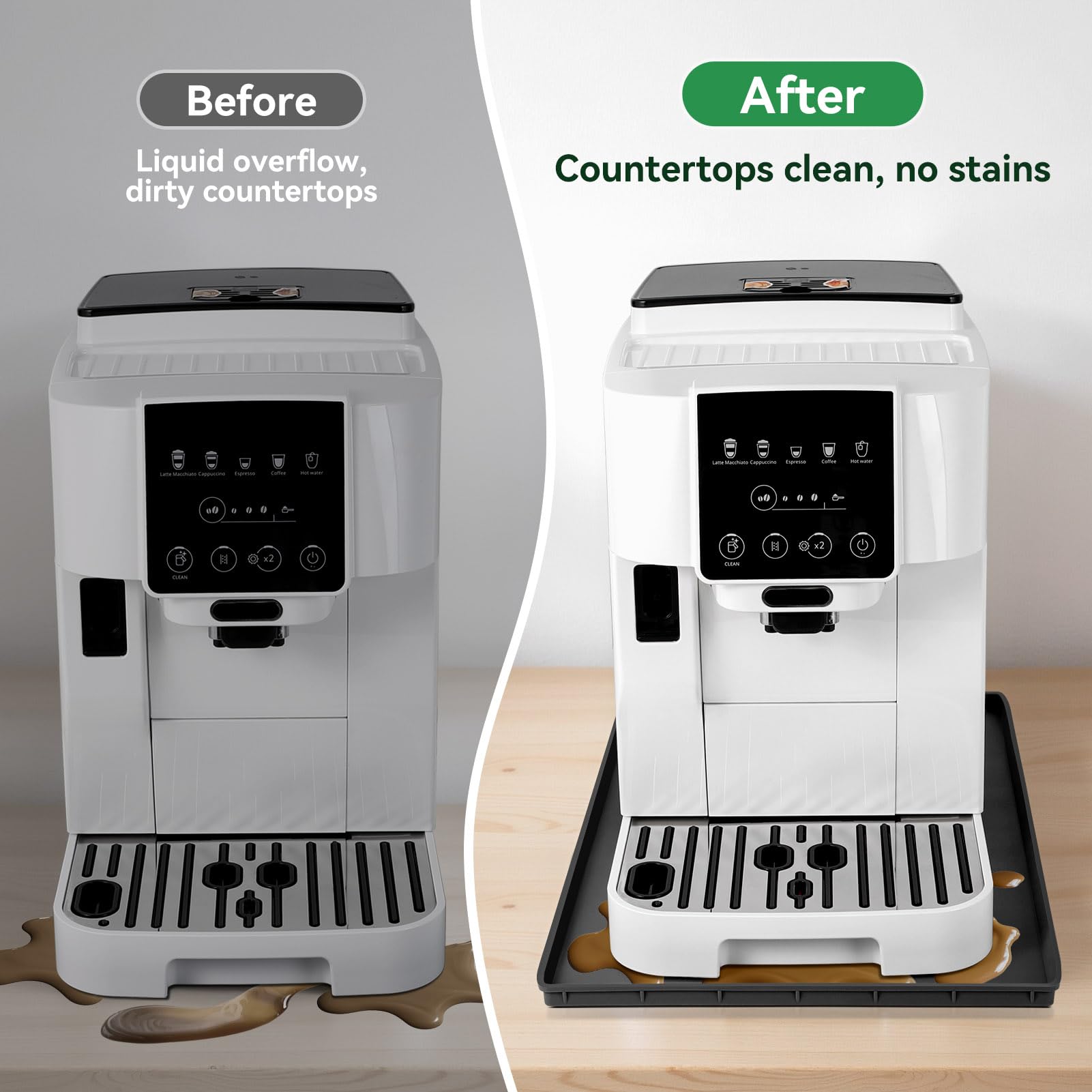 Inwee Unterlage Silikonmatte für Kaffeemaschinen, Anti-Rutsch Wasserdicht Silikonmatte für Kaffeevollautomat Barista Zubehör, kompatibel mit De'Longhi Magnifica, EQ.6 und LatteGo -47 x 29cm, Schwarz 3