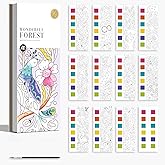 Pocket Watercolor Painting Book,Watercolor Paint Book for Kids,Improve Creativity Portable Pocket Watercolor Bookmarks with Brush for Artist, Beginning, Students Painters (Wonderful Forest)