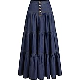 CIDER Women’s Long Jean Denim Tiered Button Down High Waisted Maxi Skirts