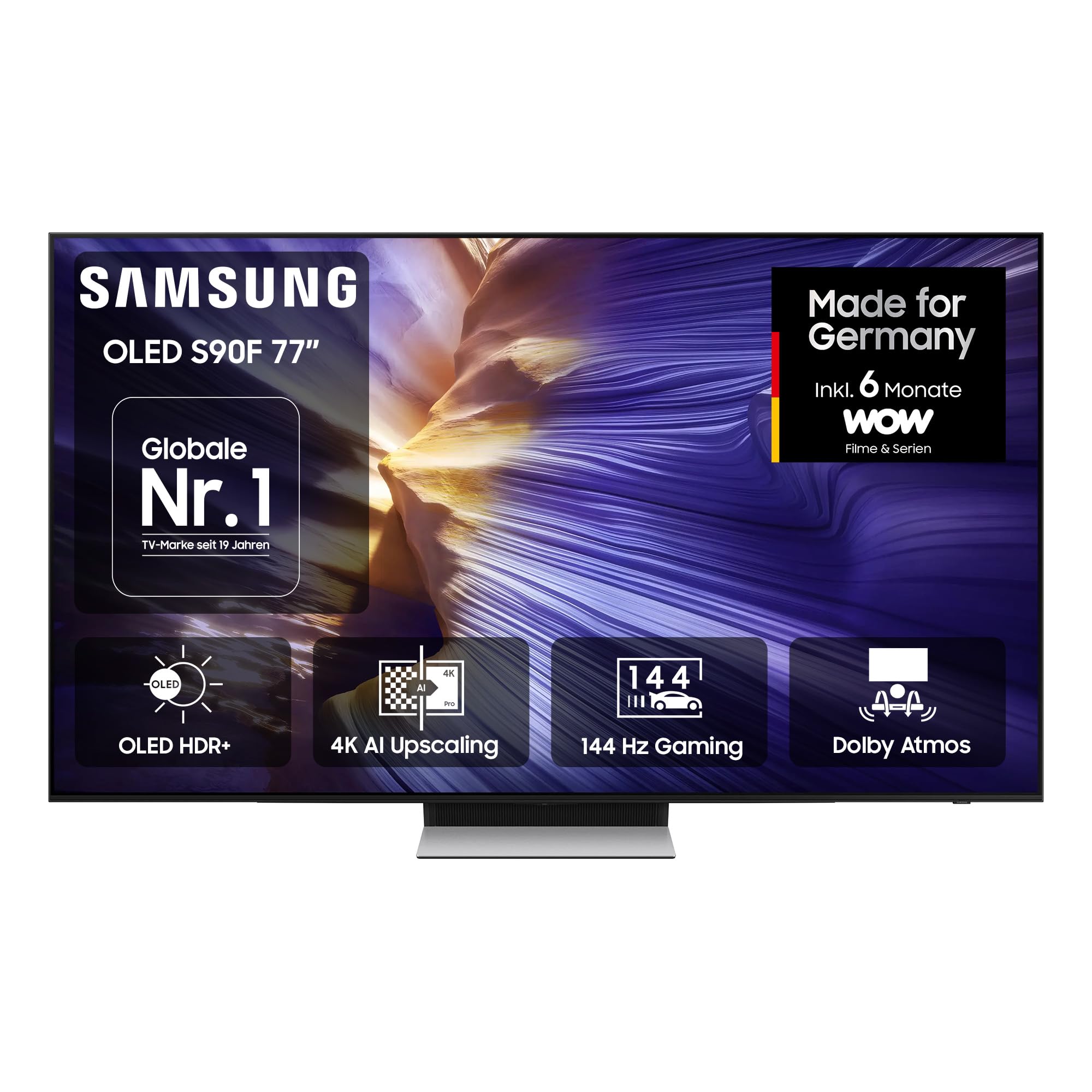 Samsung OLED 4K S90F 77 Zoll (195 cm), UHD Fernseher, NQ4 AI Gen3 Prozessor, OLED HDR+, 4K Upscaling Pro, Dolby Atmos, Gaming Hub, Motion Xcelerator 144Hz, Samsung Vision AI Smart TV