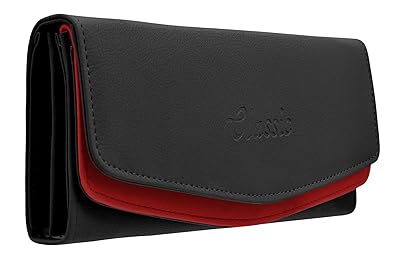 Tap Fashion Fancy Stylish Elegant Synthetic Black & Red Wallet For Girls And Women.