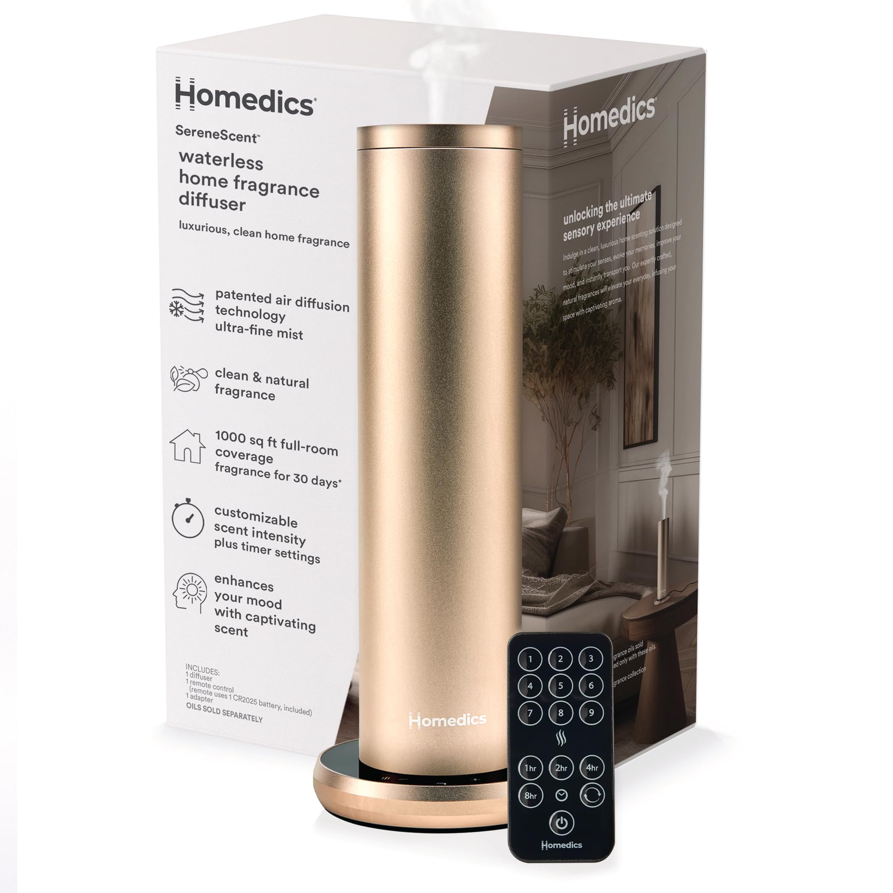Photo 1 of Homedics SereneScent Waterless Home Fragrance Diffuser, Use with Homedics SereneScent Oil (Sold Separately), Patented Air Diffusion Technology, Clean & Natural Fragrance, Enhances Mood, Champagne