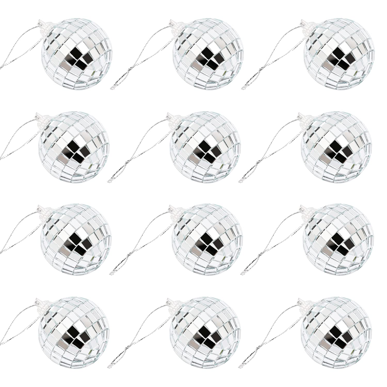 NAUZE 12 Pieces 1.6 Inch Mirror Disco Ball 50's 60's 70's Disco Party Hanging Disco Ball for DJ Light Effect Disco Party Home Decoration