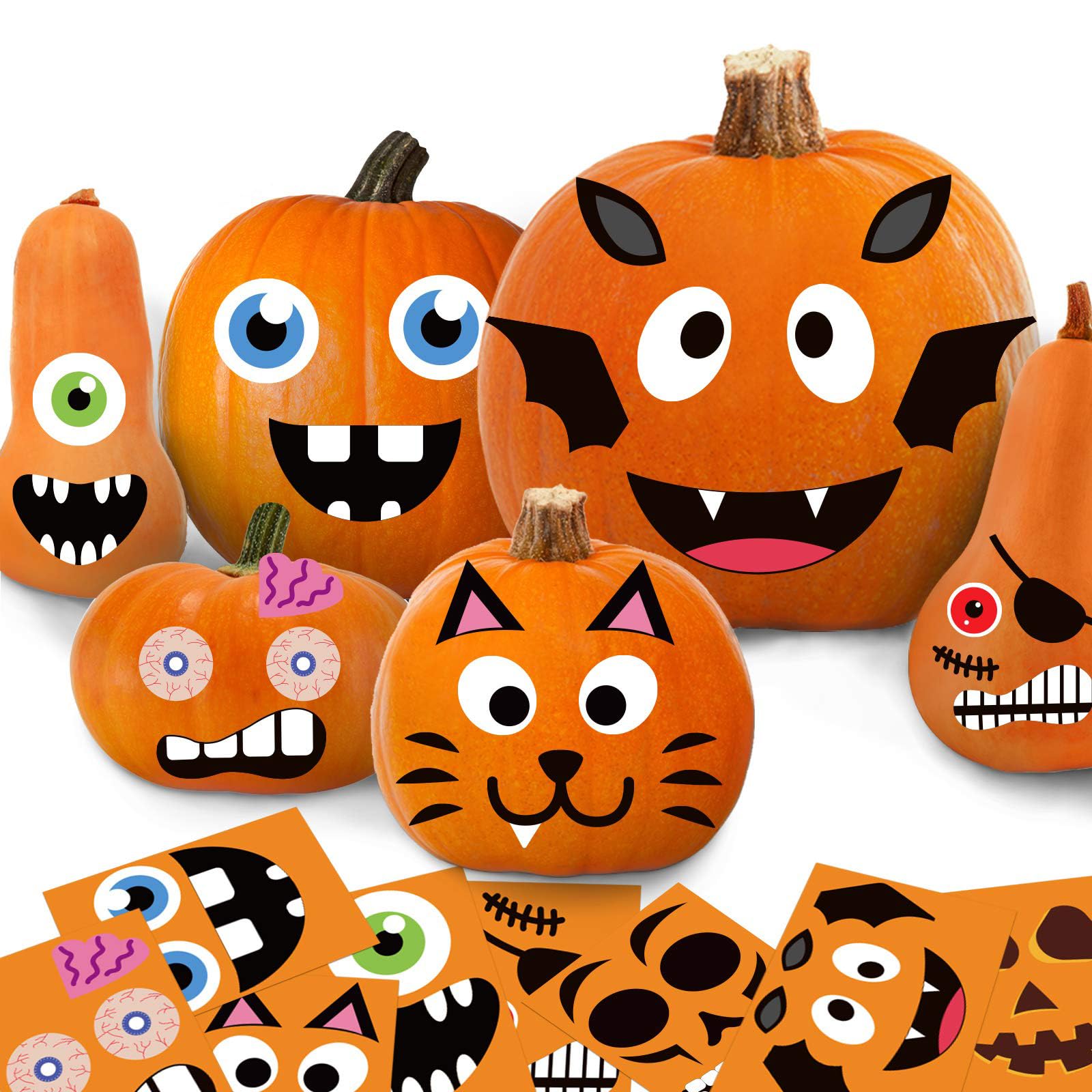 Funnlot Halloween Pumpkin Decorating Kit Crafts Face Stickers Halloween Pumpkin Decor Stickers Jack O Lantern Stickers Pumpkin Stickers for Kids Halloween Party Favors 24 Sheet
