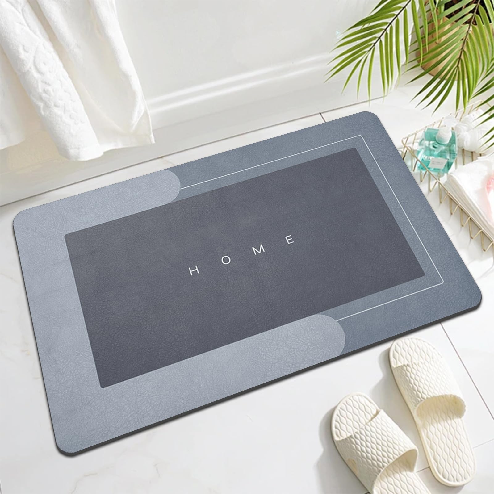 Topzywlc Absorbent Bath Mat Non Slip Anti Mould 45 * 70 cm, Quick Dry Magic Bathroom Floor Mat, For Bathtub, Bedroom, Kitchen, Toilet, Door, Washing Table (Rectangular Blue, 45 * 70 cm)