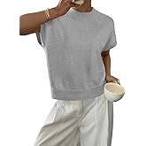 BLENCOT Womens Cap Sleeve Sweaters Summer Casual Short Sleeve Knit Tank Tops Loose Fit Crew Neck Pullover