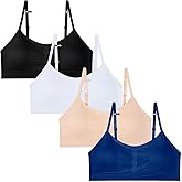 4 Pack Girls Padded Training Bras - Crop Cami Bras for Girls with Removable Padding