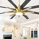 Fande-Aire 72 inch Large Ceiling Fans with Lights and Remote,Indoor/Outdoor Modern Ceiling Fan for Living Room Patio,6 Speed Reversible,8 Blades and 9 Lights,3 CCT,Black Gold