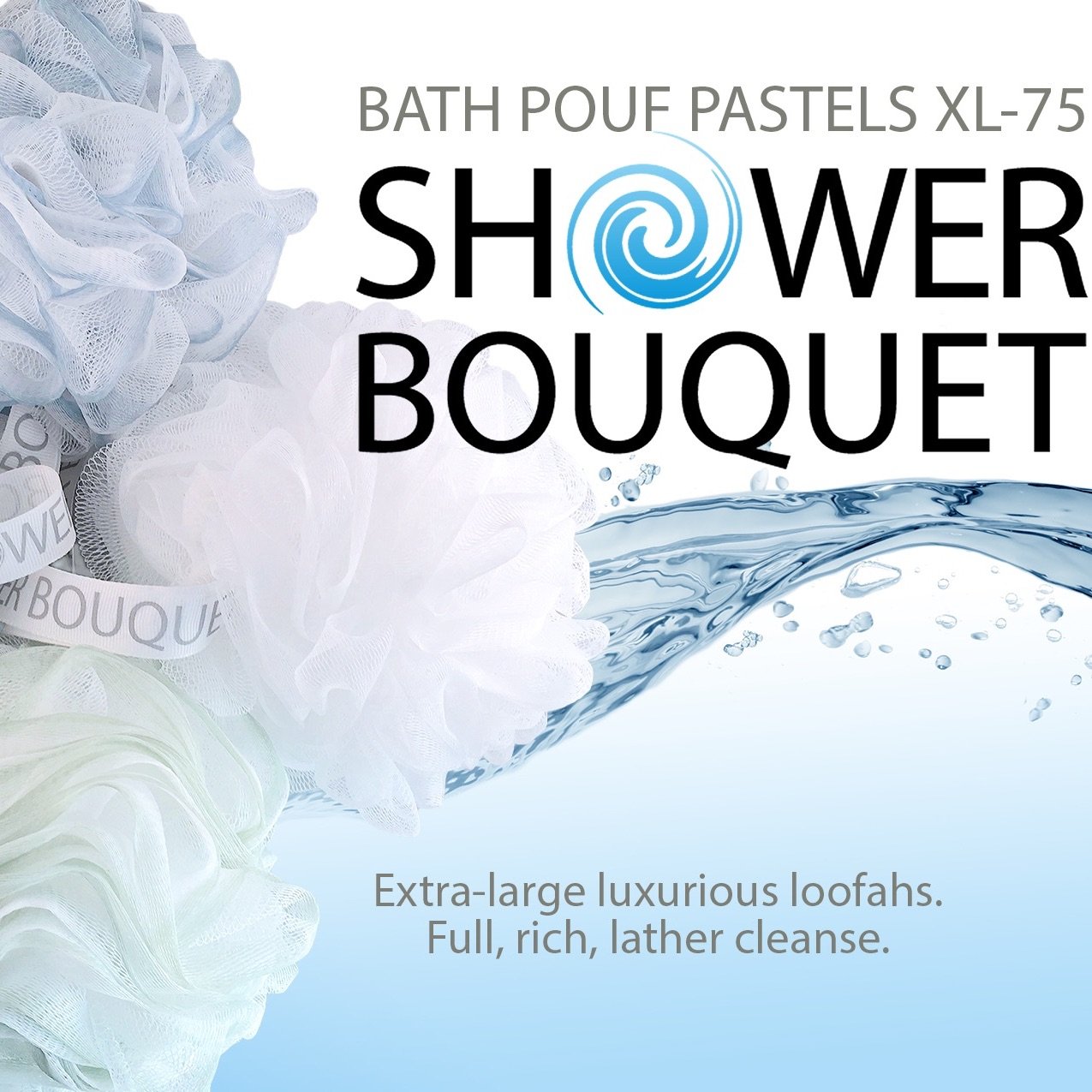 Loofah Bath Sponge XL 75g Soft Set by Shower Bouquet: 4 Pack Pastel Colors - Extra Large Mesh Pouf Scrubber for Men and Women - Exfoliate with Big Lathering Cleanse: Beauty