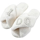 Xuhal Bride Slippers I Do Slippers Women's Wedding Shoes for Bride Plush Furry Warm White Open Toe Cozy Fluffy Bridal Party Wedding Fuzzy Soft House for Bachelorette Party