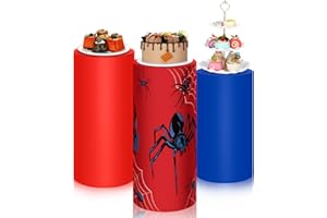 SmoothNovelty 3 Pcs Red Blue Cylinder Pedestal Stand Covers Spandex Plinth Spiderweb Themed Cylinder Stand Covers for Birthday Party Wedding Shower Props Decor