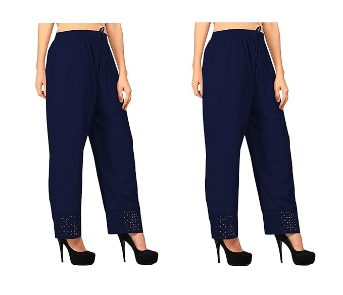Women's Cotton Palazzo Designer Plain Casual Wear Palazzo for Women/Girl Combo Cotton Palazzo Color-Nevy Blue_Nevy Blue