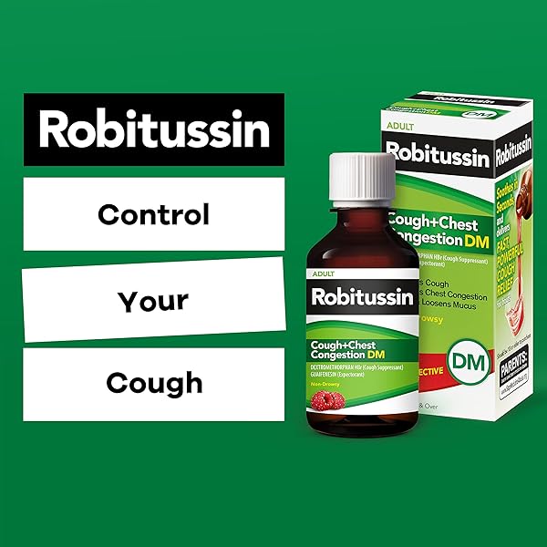 ROBITUSSIN COUGH AND CHEST CONGESTION DM, COUGH SUPPRESSANT AND EXPECTORANT, RASPBERRY FLAVOR – 8 FL OZ BOTTLE