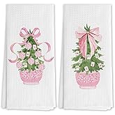 DNEULYR Preppy Mahjong Christmas Tree Kitchen Towels, Chinoiserie Xmas Tree Decorative Hand Towels for Bathroom, Mahjong Lover Player Gifts Dish Tea Towels for Kitchen Decor, 16x24 Inch Set of 2