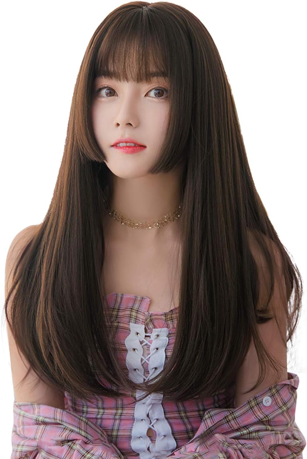 Amazon Co Jp Feshfen ウィッグ かつら レディース フルウィッグ ロング ストレート ぱっつん 姫カット 姫髪 セミロング ロリータ 原宿 ネット付き 耐熱 Sw595 ビューティー