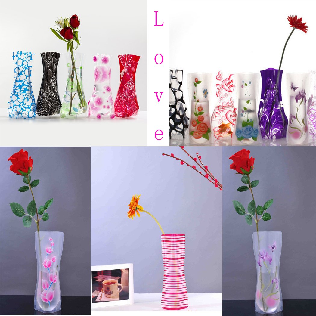 Abcsea 10 pieces foldable flower vase, home decoration transparent vase for flowers (random styles)
