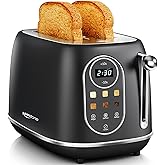 Keenstone Smart Touch Screen Toaster 2 Slice, Retro Wide Slot Stainless Steel Toaster with 6 Browning Levels, Reheat & Defrost, for Bagel, Toast, Bread, Removable Crumb Tray, Black