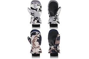 SATINIOR 2 Pairs Kids Snow Mittens Waterproof Winter Ski Gloves Warm Thicken Snow Gloves for Girls Boys